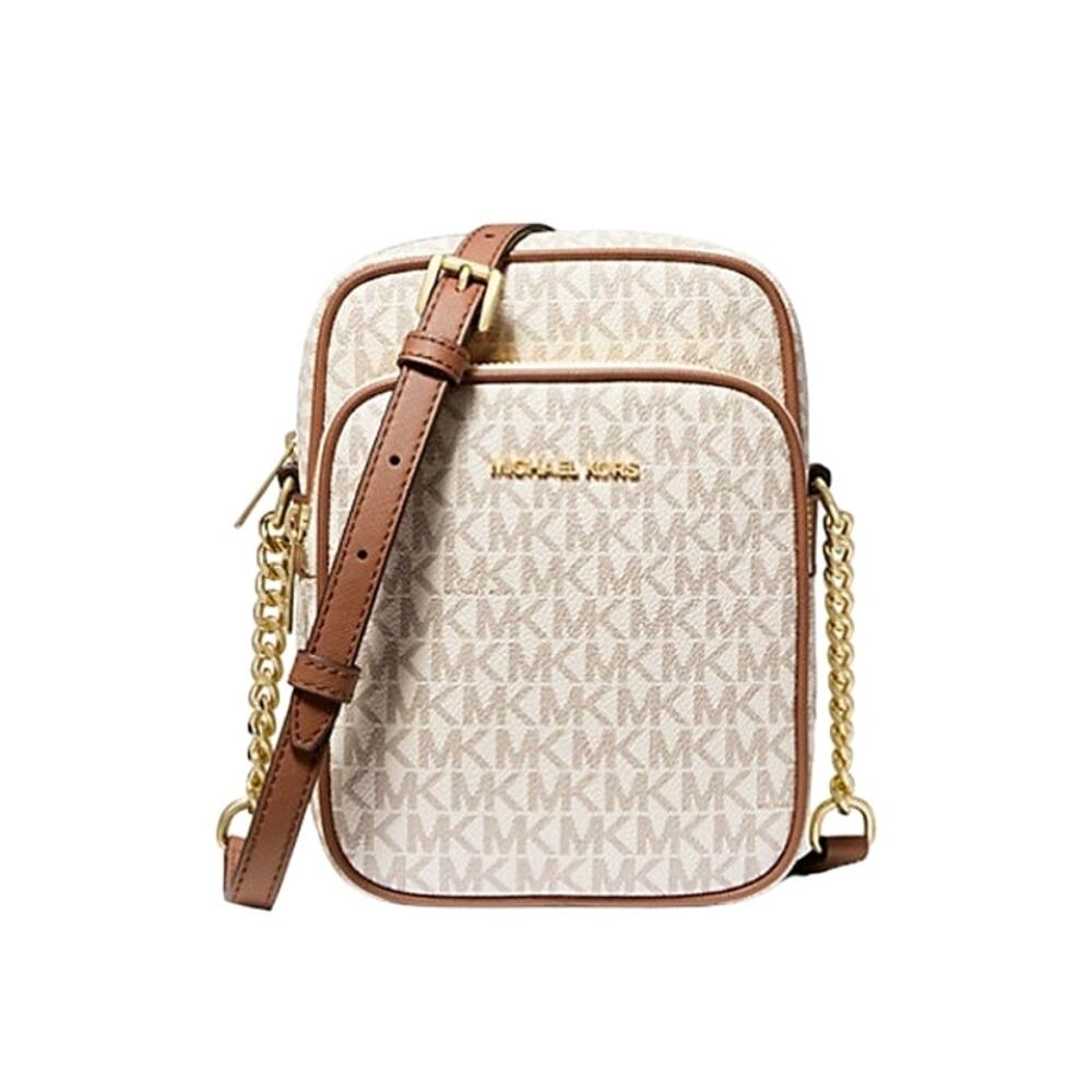 MICHAEL KORS Jet Set Travel Medium Logo Crossbody Bag Logo Print Vanilla NWT